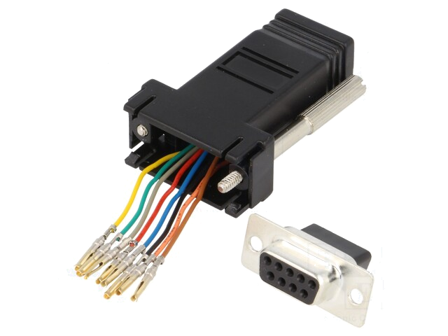 Verloopstuk: adapter; D-Sub 9pin vrouwelijk,RJ45-aansluiting Verloopstuk: adapter; D-Sub 9pin vrouwelijk,RJ45-aansluiting